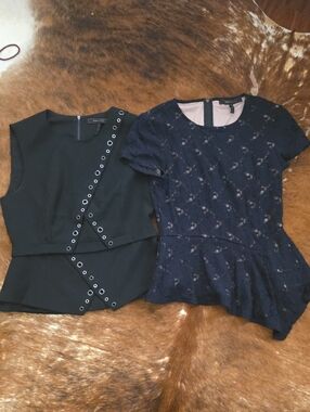 2 Tops by BCBGMaxAzria Black Eyelet-Trim Peplum Top & Black  Blouses